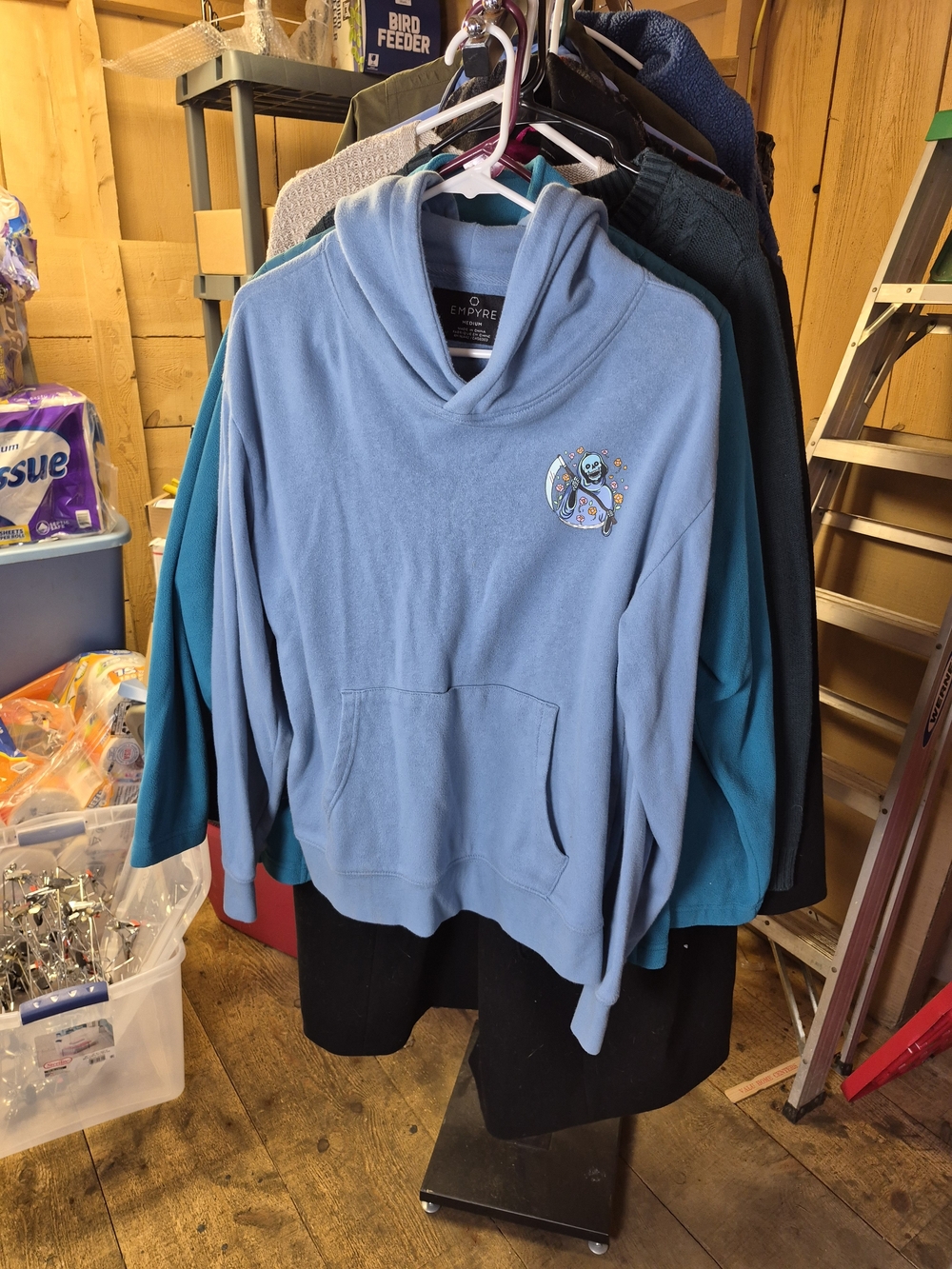 Empyre Light Blue Crewneck Hooded Sweatshirt with Graphic Bin 58